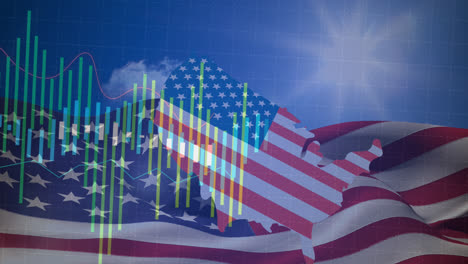 Animation-Der-Amerikanischen-Flagge-Und-Karte-Mit-Statistikverarbeitung
