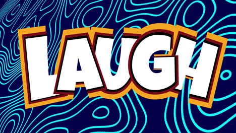 Animation-of-laugh-text-over-shapes-on-blue-background