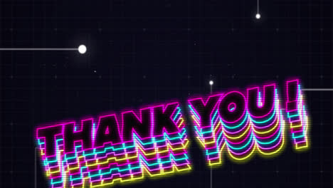 Neon-thank-you-text-banner-with-shadow-effect-against-network-of-connections-on-blue-background