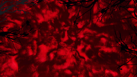 Animation-of-halloween-spider-and-tree-branches-on-red-waving-background