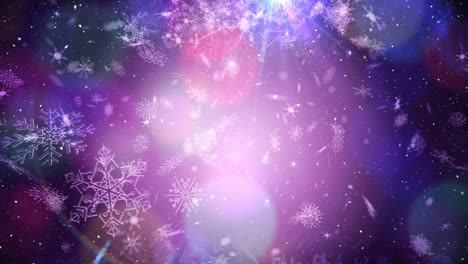 Animation-of-snow-falling-over-christmas-snowflake-pattern-in-background