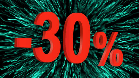 Animation-of-30-percent-off-over-fireworks-on-black-background