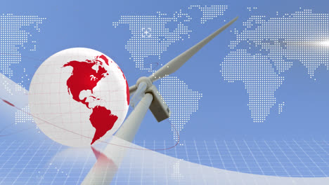 Animation-Der-Datenverarbeitung-Von-Globus-Und-Weltkarte-über-Einer-Windturbine