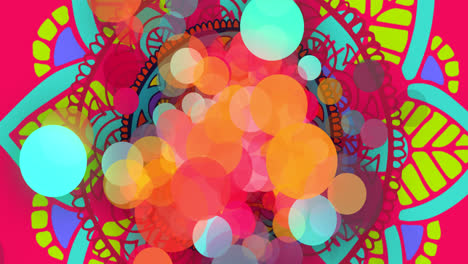 Animation-Von-Regenbogenpunkten-über-Farbenfrohen-Rotierenden-Mandalas