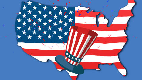 Animación-De-Sombrero-Y-Estados-Unidos-Coloreados-Con-Bandera-Americana
