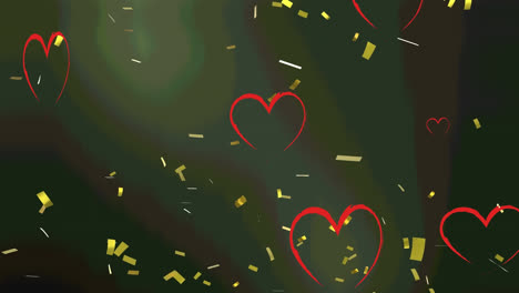 Animation-of-hearts-floating-over-confetti-on-black-background