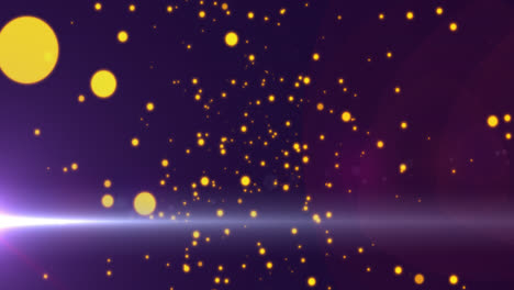 Animation-Von-Goldenen-Punkten,-Die-Auf-Einen-Violetten-Hintergrund-Fallen