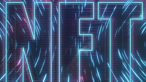 Neon-nft-text-banner-over-glowing-light-trails-spinning-against-black-background