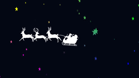 Animation-Des-Weihnachtsmannschlittens-über-Sternen-Auf-Schwarzem-Hintergrund