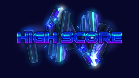 Animation-of-high-score-text-over-3d-glowing-moving-shapes