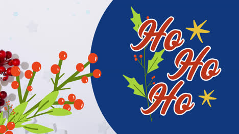 Animation-of-ho-ho-ho-text-at-christmas-over-christmas-decorations