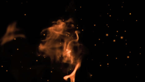 Animation-of-sparkles-over-burning-flame-on-black-background