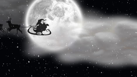 Animación-De-Nieve-Cayendo-Sobre-Papá-Noel-En-Trineo-En-Navidad.