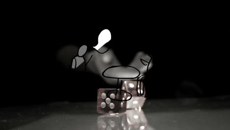 Animation-Von-Molekülen-über-Würfeln-Auf-Einem-Spieltisch
