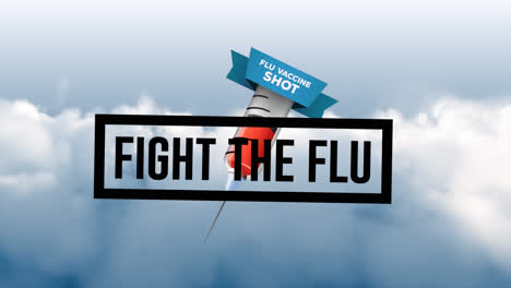 Fight-the-flu-text-banner-with-syringe-icon-against-clouds-in-the-blue-sky