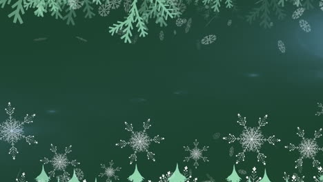Animation-Von-Weihnachtsschneeflocken,-Die-über-Grünen-Hintergrund-Fallen