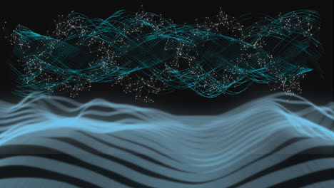 Animation-of-blue-waves-over-black-background