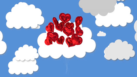 Animación-De-Emojis-De-Corazones-Cayendo-Sobre-Nubes-Sobre-Fondo-Azul