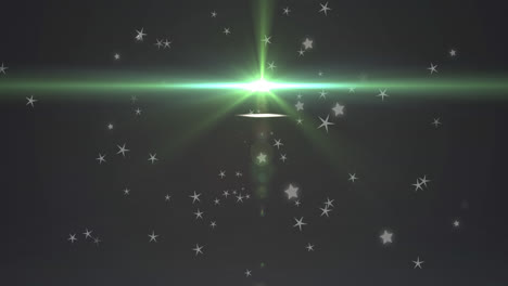 Animation-of-glowing-green-light-moving-over-stars-in-background