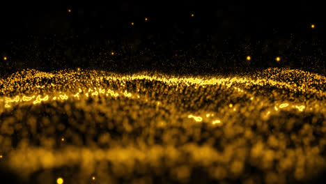 Animation-of-golden-glitter-moving-on-black-background