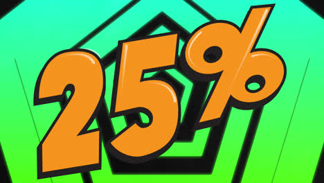 Animation-of-rotating-pentagons-and-25-percent-off-on-green-background