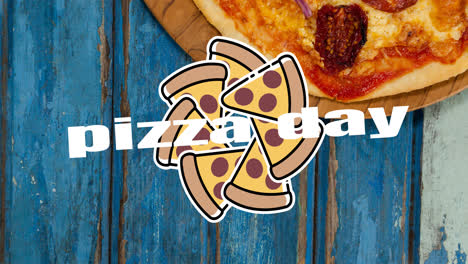 Animation-Von-Pizzasymbolen-Und-Pizza-Tag-Text-über-Frischer-Pizza