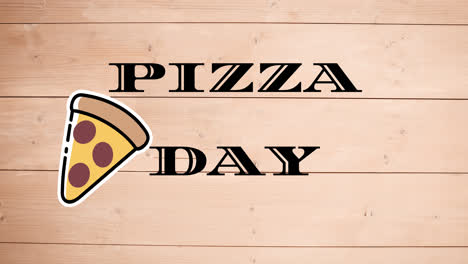 Animation-Von-Pizza-Symbolen-Und-Pizza-Tag-Text-Auf-Holzhintergrund