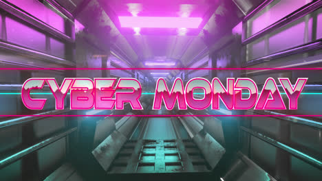 Animation-of-cyber-monday-text-over-moving-digital-tunnel