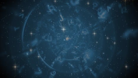Animation-of-christmas-stars-moving-over-letters-on-night-sky