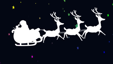 Animation-of-santa-sleigh-over-stars-on-black-background