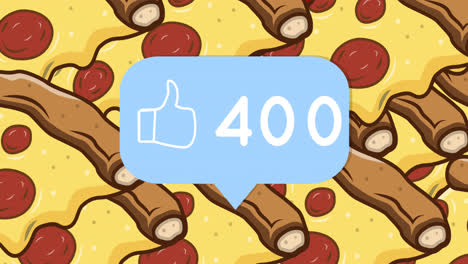 Thumbs-up-icon-with-increasing-numbers-against-pizza-in-background