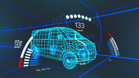 Animation-of-car-interface-over-digital-van-model-on-black-background