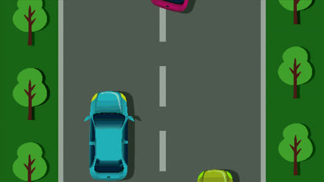 Animation-of-video-game-screen-with-cars-driving-on-street-map