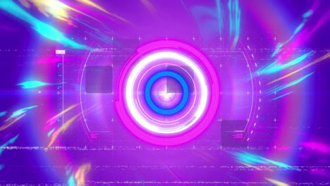 Animation-of-colorful-lights-and-loading-circle-in-digital-space