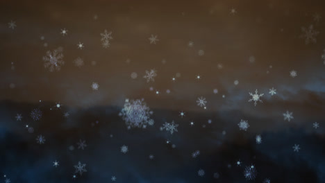 Animation-Von-Schnee,-Der-über-Berge-Auf-Braunem-Hintergrund-Fällt