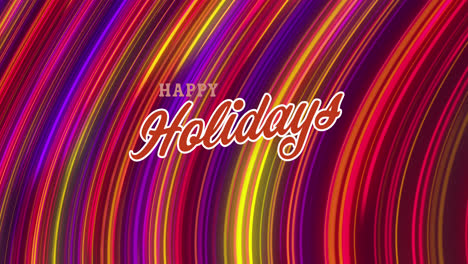 Animation-of-happy-holidays-text-over-colourful-trails-on-black-background