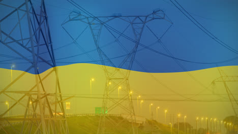 Animation-Der-Flagge-Der-Ukraine-über-Pylonen
