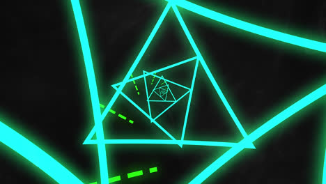 Digital-animation-of-neon-green-triangular-tunnel-with-copy-space-on-black-background