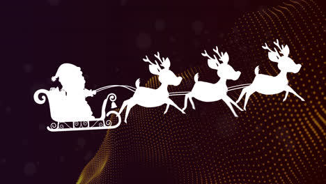 Animation-Des-Weihnachtsmannschlittens-über-Punkten-Auf-Braunem-Hintergrund