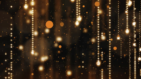 Animation-of-golden-lights-falling-down-on-black-background