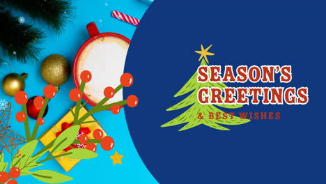 Animation-of-seasons-greetings-text-over-christmas-baubles