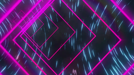 Animation-Von-Neonvioletten-Quadraten-Auf-Schwarzem-Hintergrund-Mit-Bewegten-Lichtern