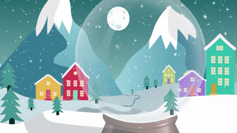 Animación-De-Una-Bola-De-Nieve-Sobre-Un-Paisaje-Invernal-En-Navidad.
