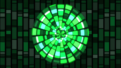 Animation-Eines-Kreises-Aus-Rechtecken,-Der-Seine-Farbe-In-Grüntönen-ändert