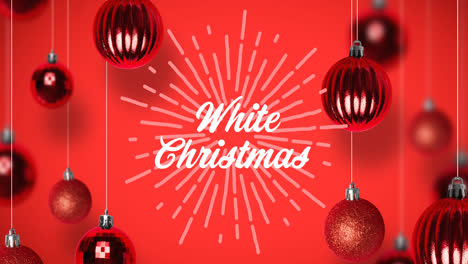 Animation-of-white-christmas-text-over-baubles
