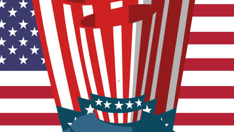 Animation-Eines-Mit-Der-Amerikanischen-Flagge-Gefärbten-Hutes-über-Der-Amerikanischen-Flagge
