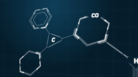 Animation-of-chemical-formula-structures-moving-on-blue-background