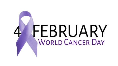 Animation-of-world-cancer-day-text-and-blue-ribbon-on-white-background