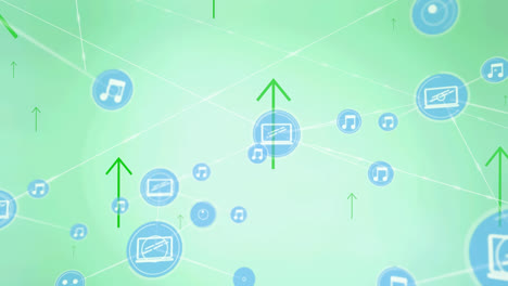 Animation-of-network-of-connections-over-arrows-on-green-background