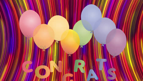 Animation-of-congrats-text-over-colourful-trails-on-black-background